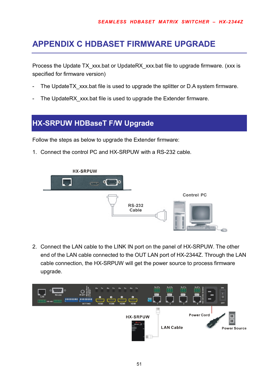 Appendix c hdbaset firmware upgrade, Hx-srpuw hdbaset f/w upgrade | Avlink HX-2344Z User Manual | Page 52 / 72