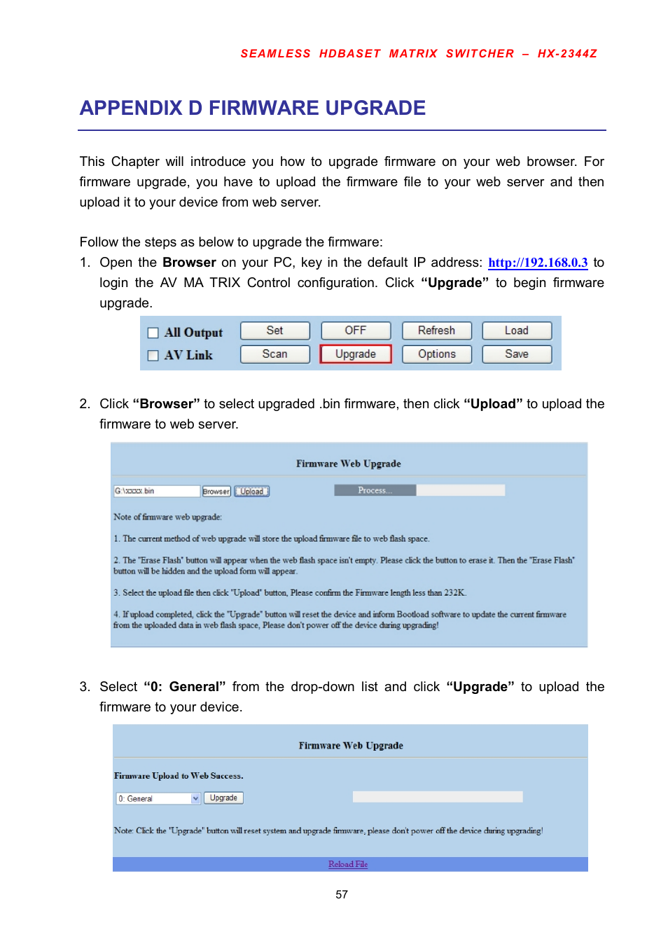 Appendix d firmware upgrade | Avlink HX-2344Z User Manual | Page 58 / 72
