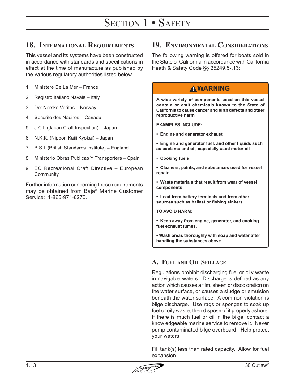 1 • s, Ection, Afety | Warning, A. f | Baja Marine Outlaw 30 User Manual | Page 23 / 84