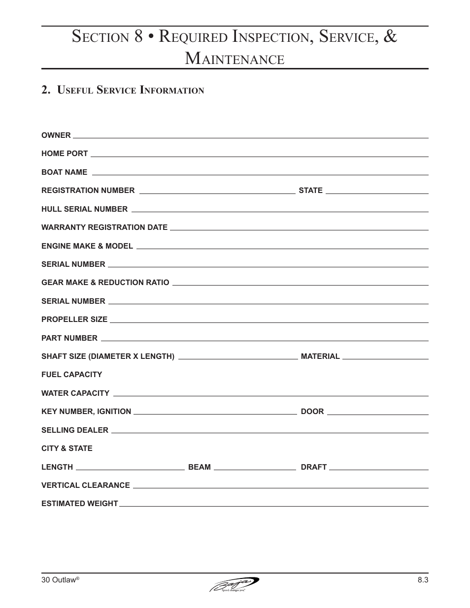 8 • r, Ection, Equired | Nspection, Ervice, Aintenance | Baja Marine Outlaw 30 User Manual | Page 67 / 84