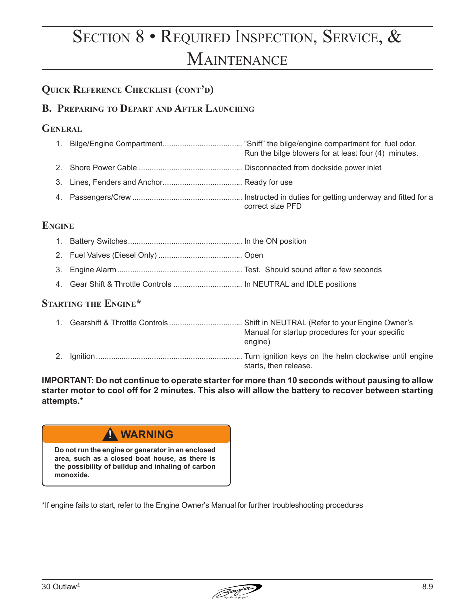 8 • r, Ection, Equired | Nspection, Ervice, Aintenance | Baja Marine Outlaw 30 User Manual | Page 73 / 84