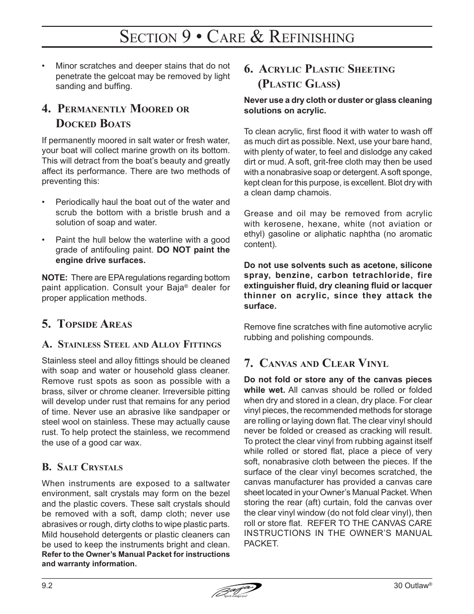 9 • c, Ection, Efinishing | Baja Marine Outlaw 30 User Manual | Page 80 / 84