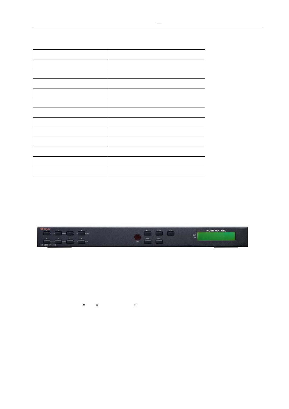 0 specifications, 0 front/rear panels, 1 rear panel | Avlink HX-2344 User Manual | Page 6 / 24