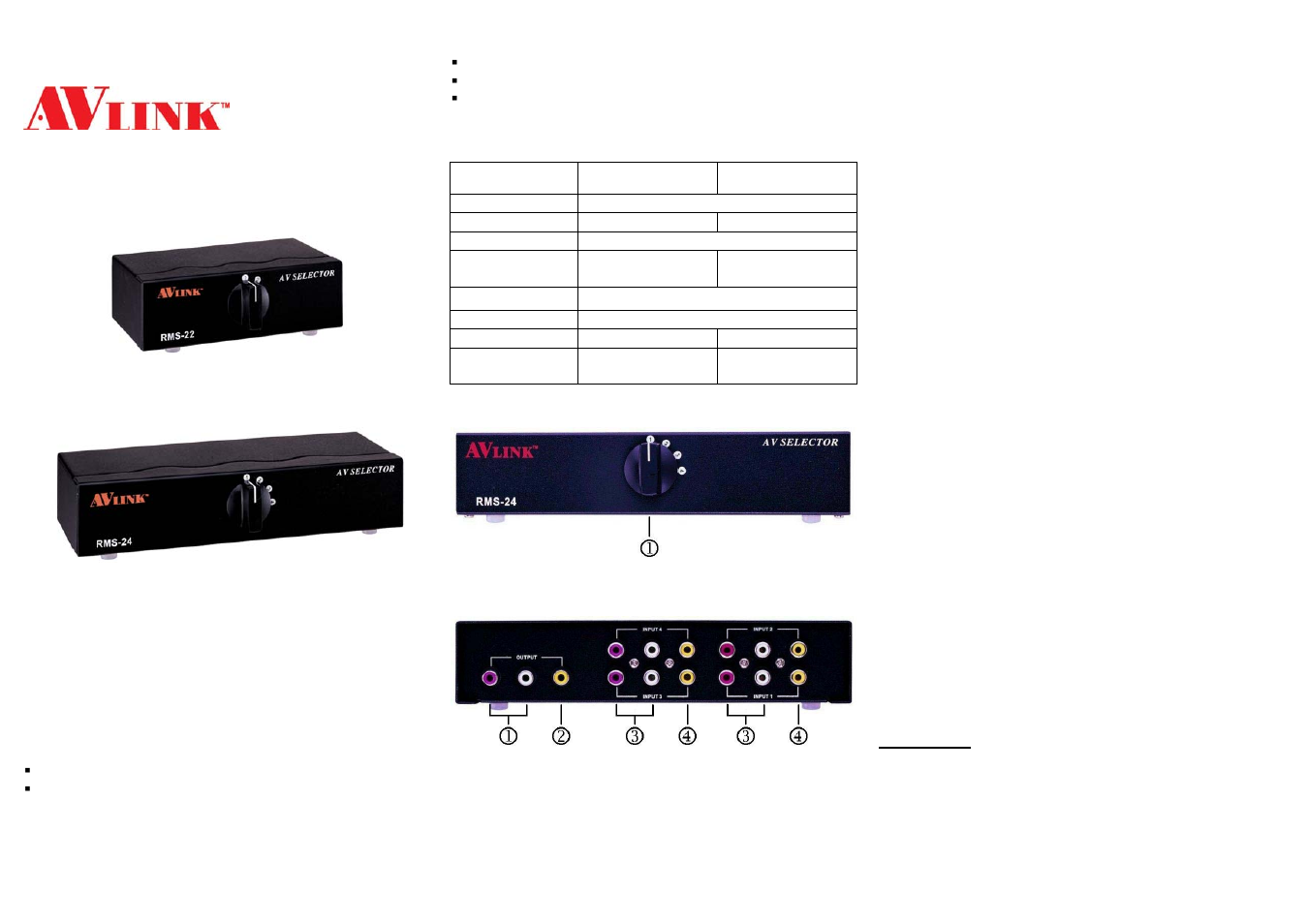 Avlink RMS-24 User Manual | 1 page