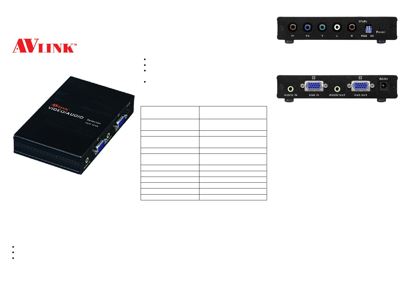 Avlink YVR-101A User Manual | 2 pages