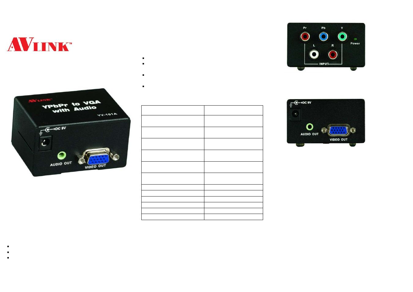 Avlink YV-101A User Manual | 2 pages