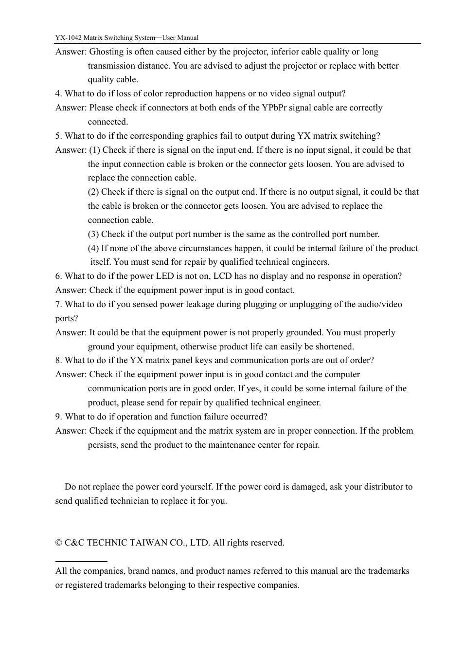 Avlink YX-1042 User Manual | Page 11 / 11