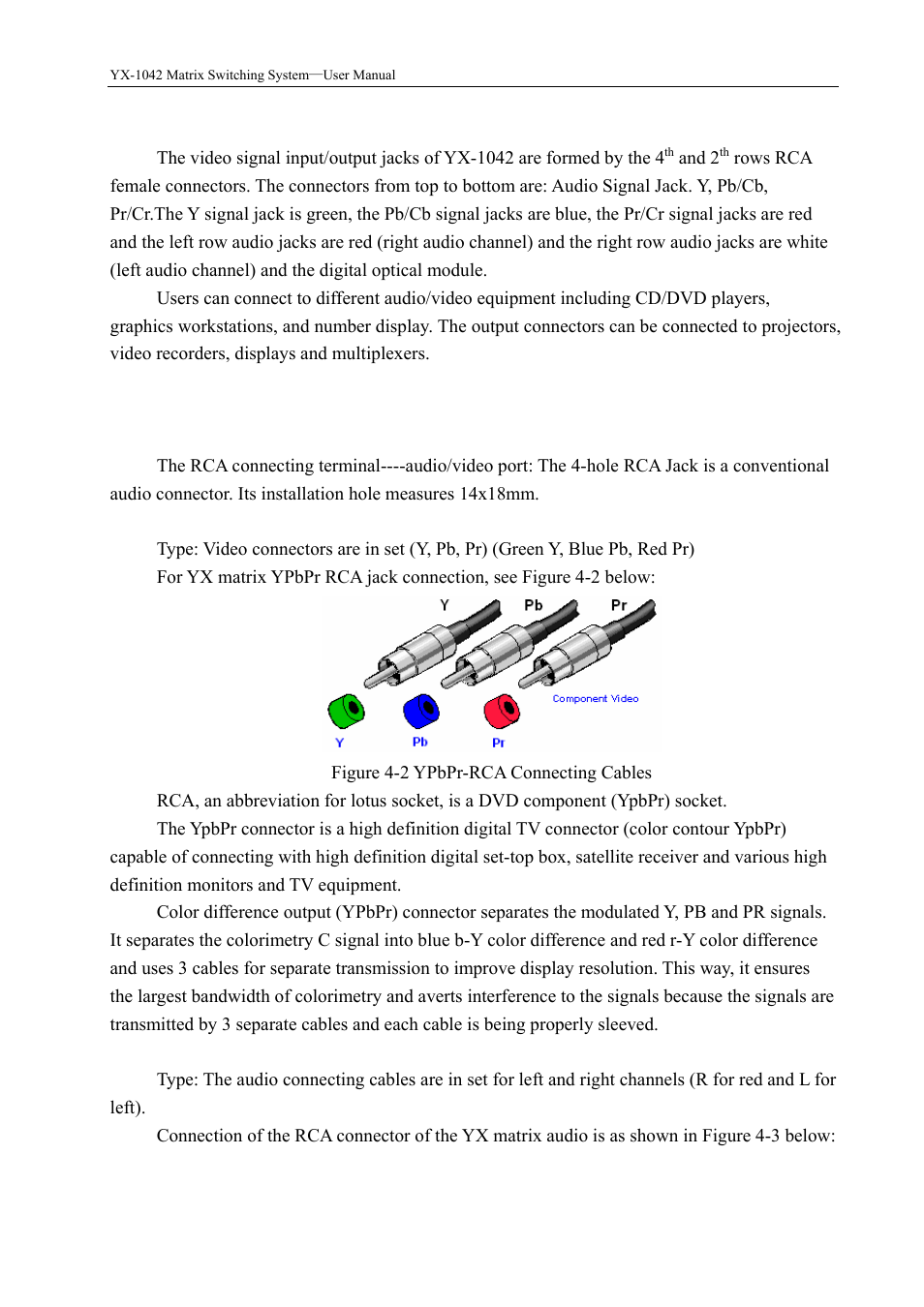 1 input/output jacks, Audio/video connecting cable | Avlink YX-1042 User Manual | Page 6 / 11