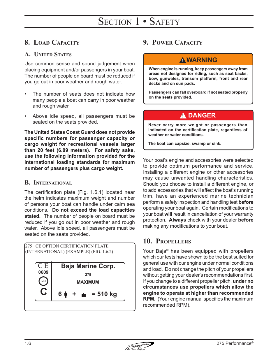 1 • s, Ection, Afety | Baja Marine Performance 275 User Manual | Page 16 / 87