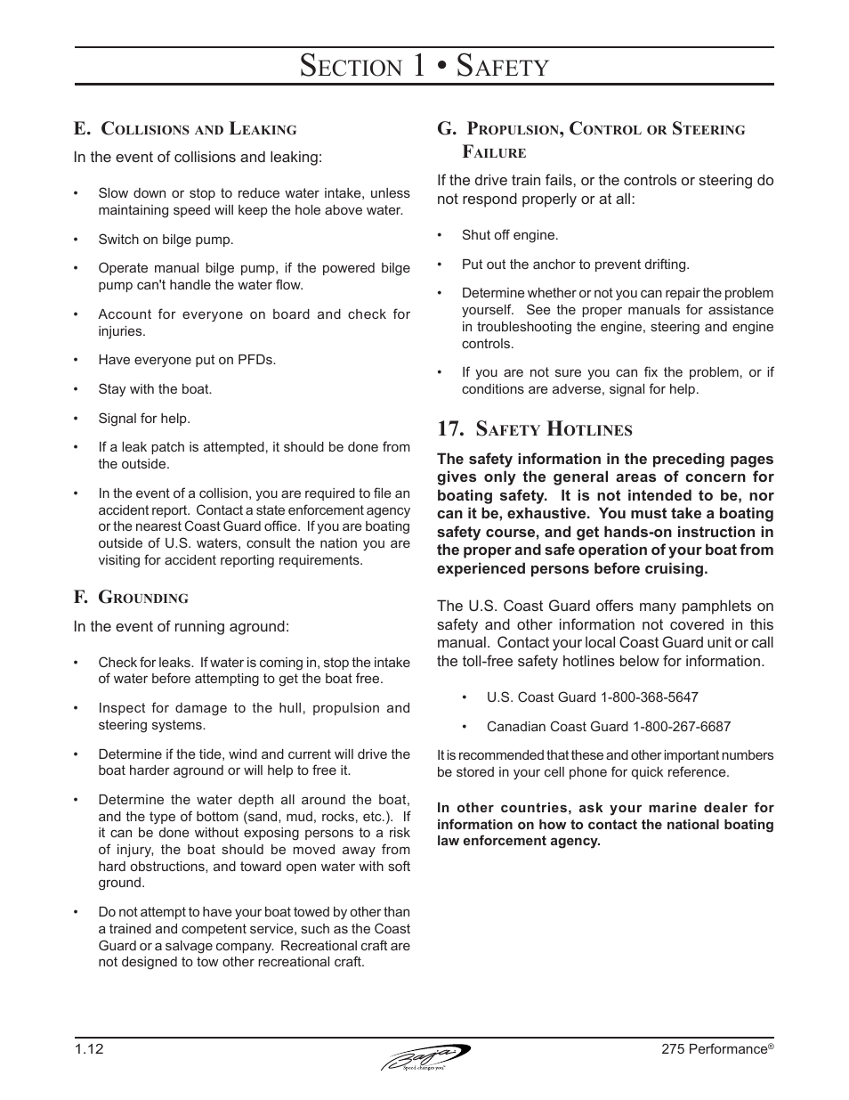 1 • s, Ection, Afety | E. c, F. g, G. p | Baja Marine Performance 275 User Manual | Page 22 / 87