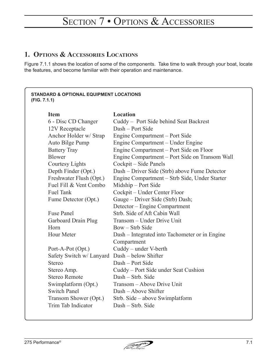 7 • o, Ection, Ptions | Ccessories | Baja Marine Performance 275 User Manual | Page 62 / 87