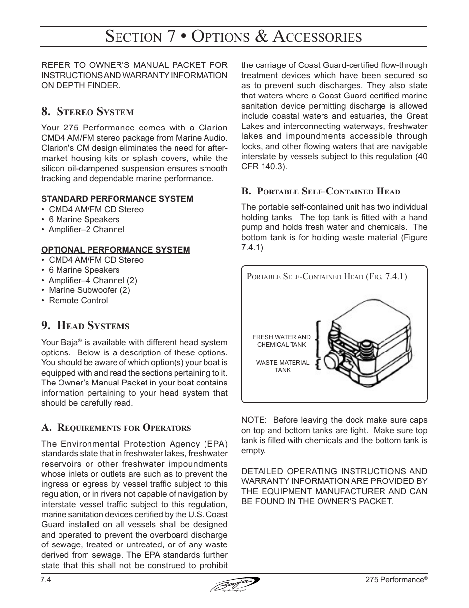 7 • o, Ection, Ptions | Ccessories | Baja Marine Performance 275 User Manual | Page 65 / 87