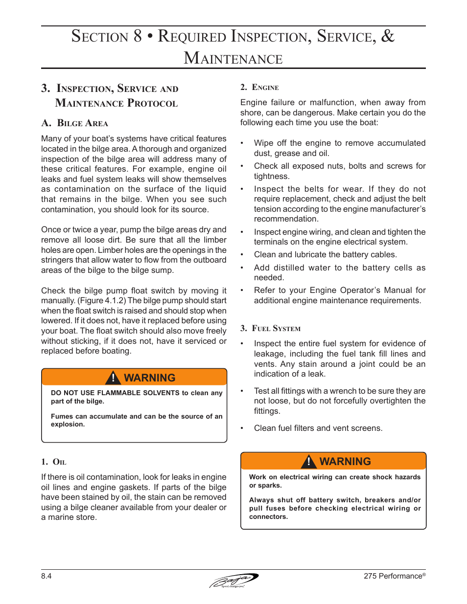 8 • r, Ection, Equired | Nspection, Ervice, Aintenance | Baja Marine Performance 275 User Manual | Page 71 / 87