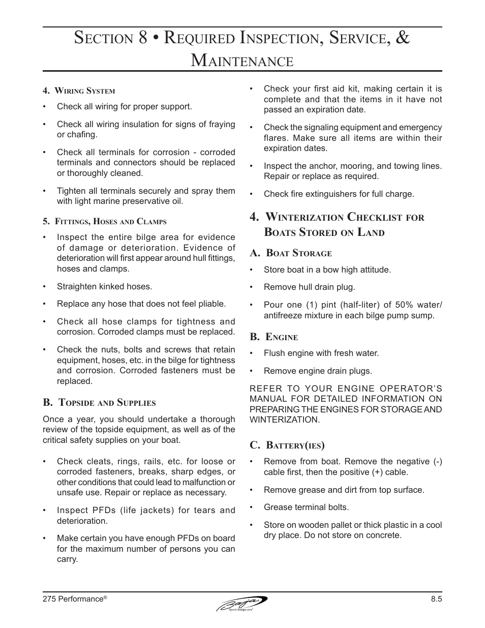 8 • r, Ection, Equired | Nspection, Ervice, Aintenance | Baja Marine Performance 275 User Manual | Page 72 / 87