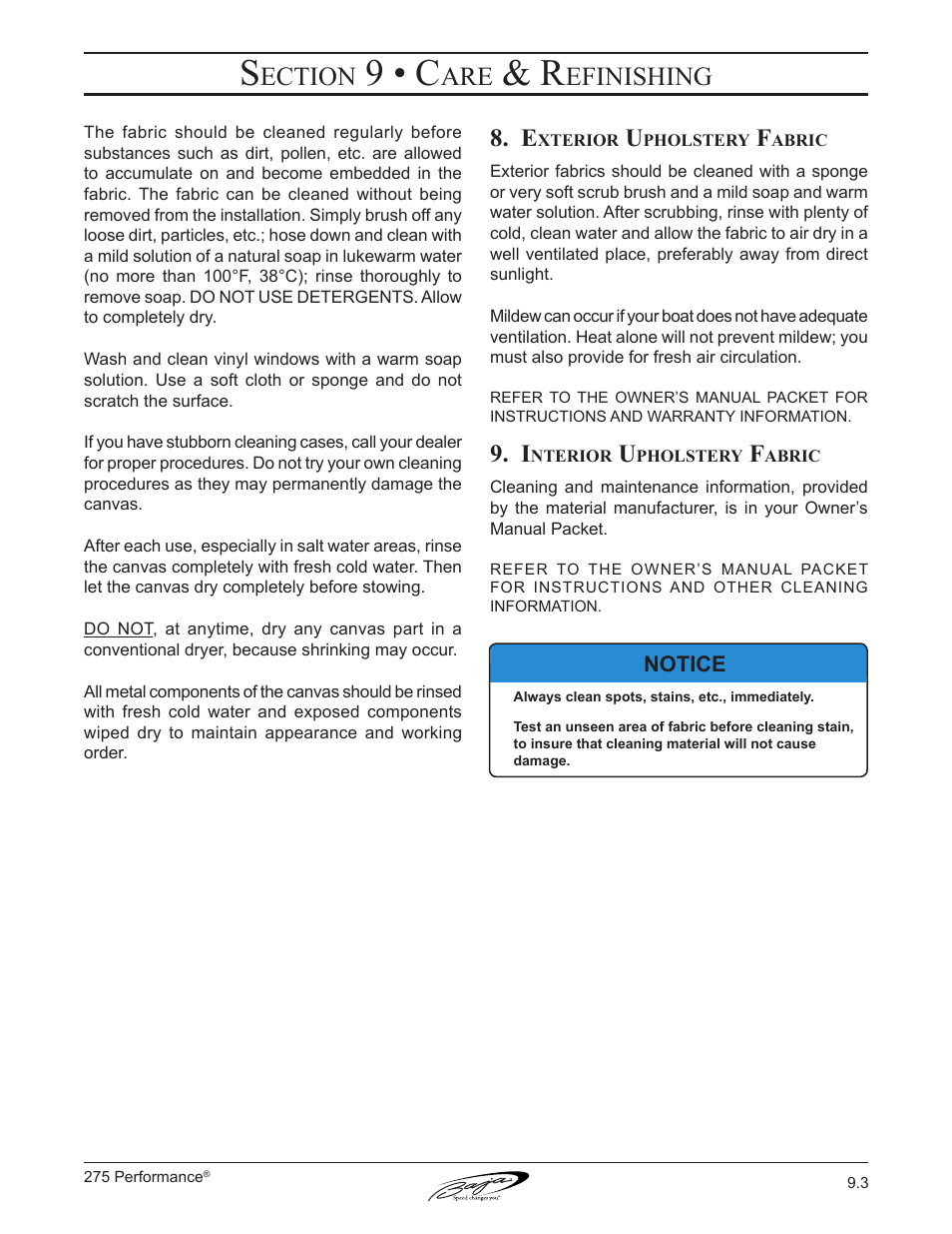 9 • c, Ection, Efinishing | Baja Marine Performance 275 User Manual | Page 84 / 87