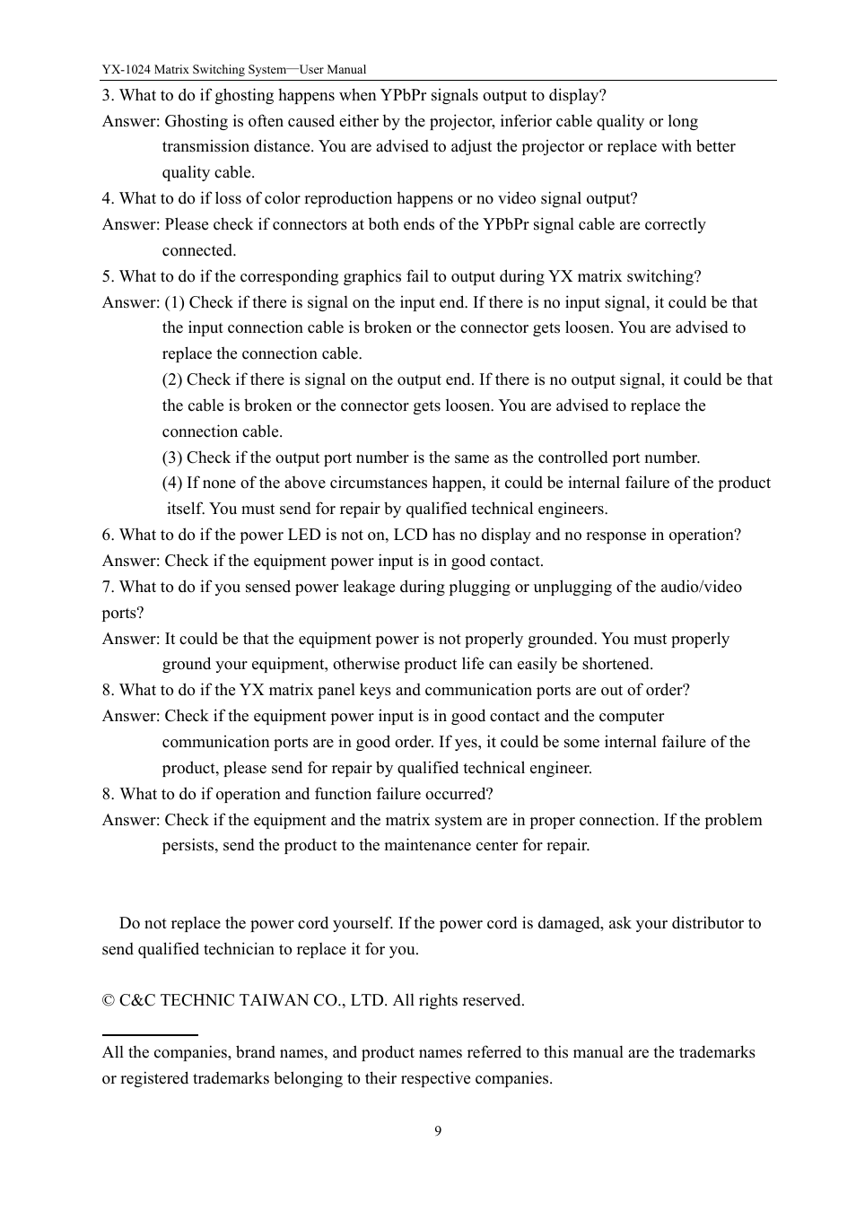 Avlink YX-1024 User Manual | Page 10 / 10