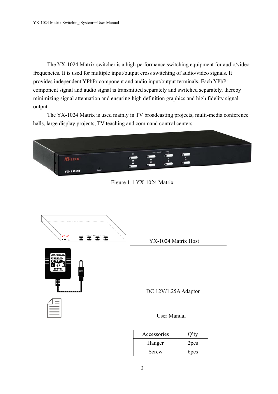 0 matrix system overview, 1 yx matrix system, 2 yx matrix system packing | Avlink YX-1024 User Manual | Page 3 / 10