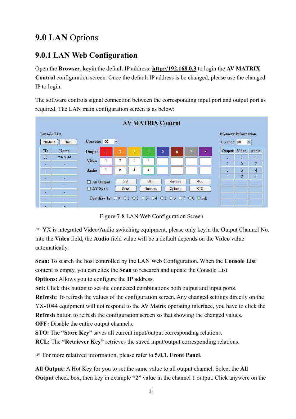 0 lan options, 1 lan web configuration | Avlink YX-1044 User Manual | Page 21 / 30