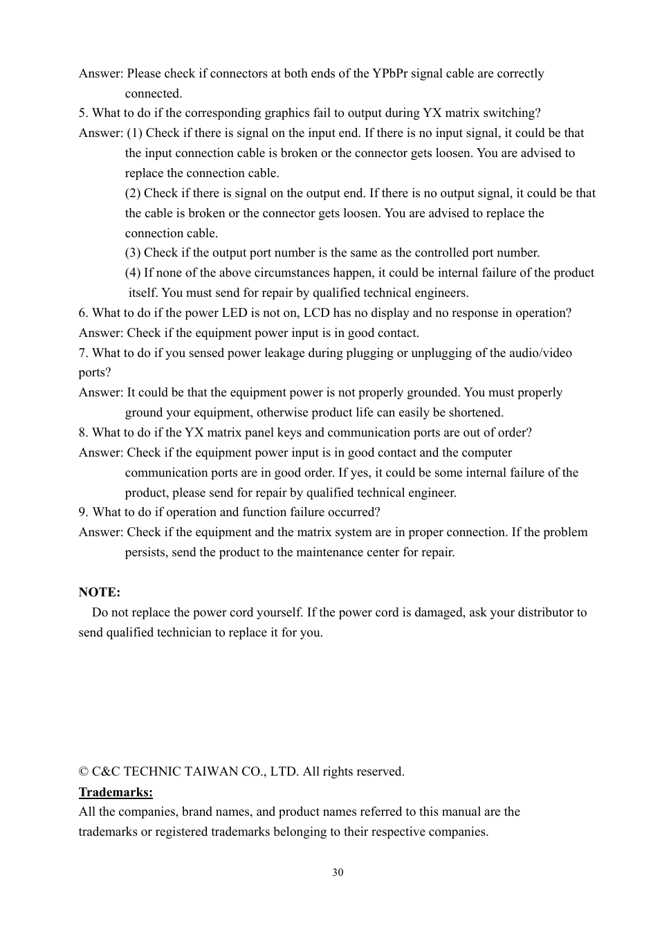 Avlink YX-1044 User Manual | Page 30 / 30