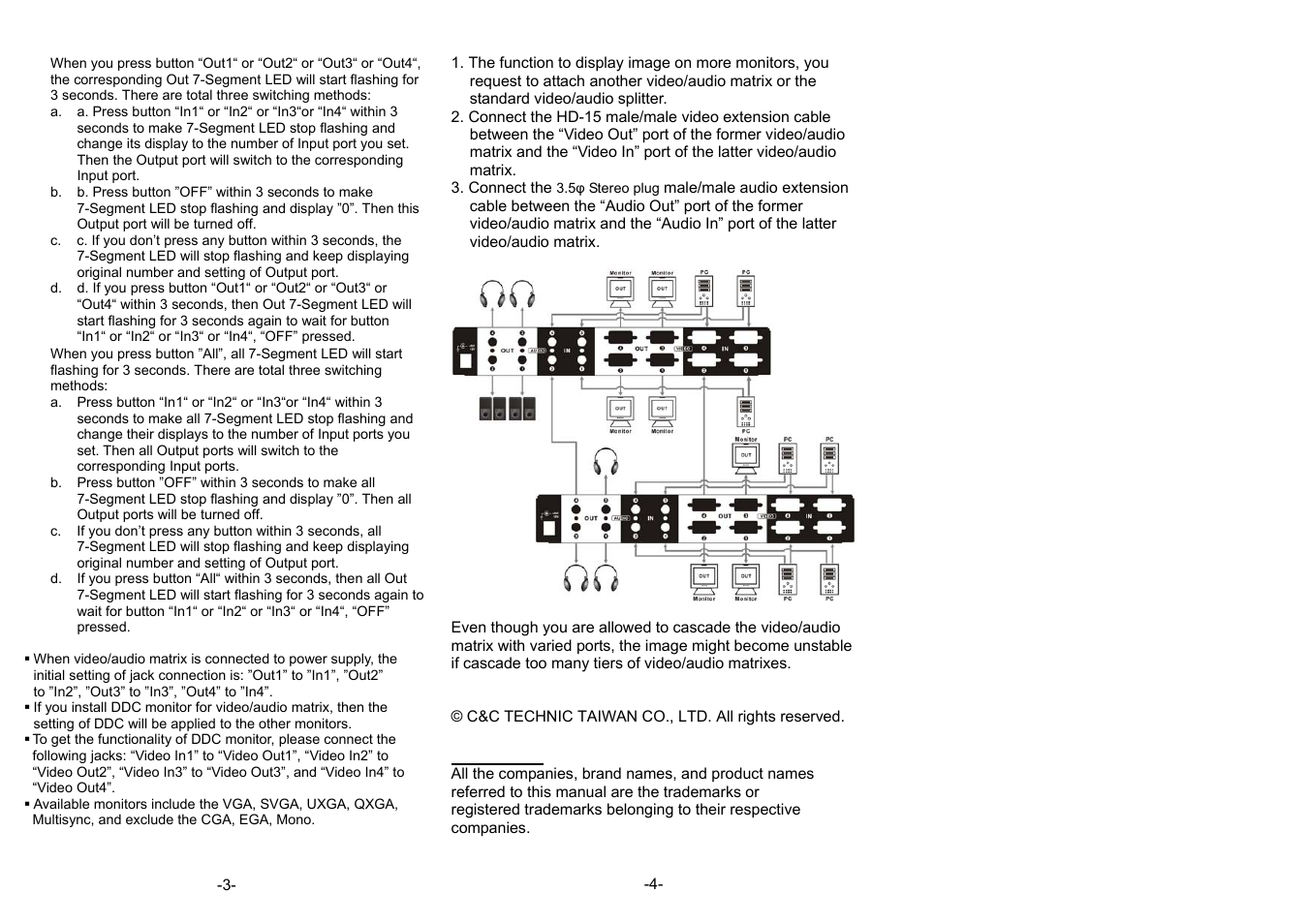 Operation, Operation for cascade | Avlink VAX-8404F User Manual | Page 2 / 2