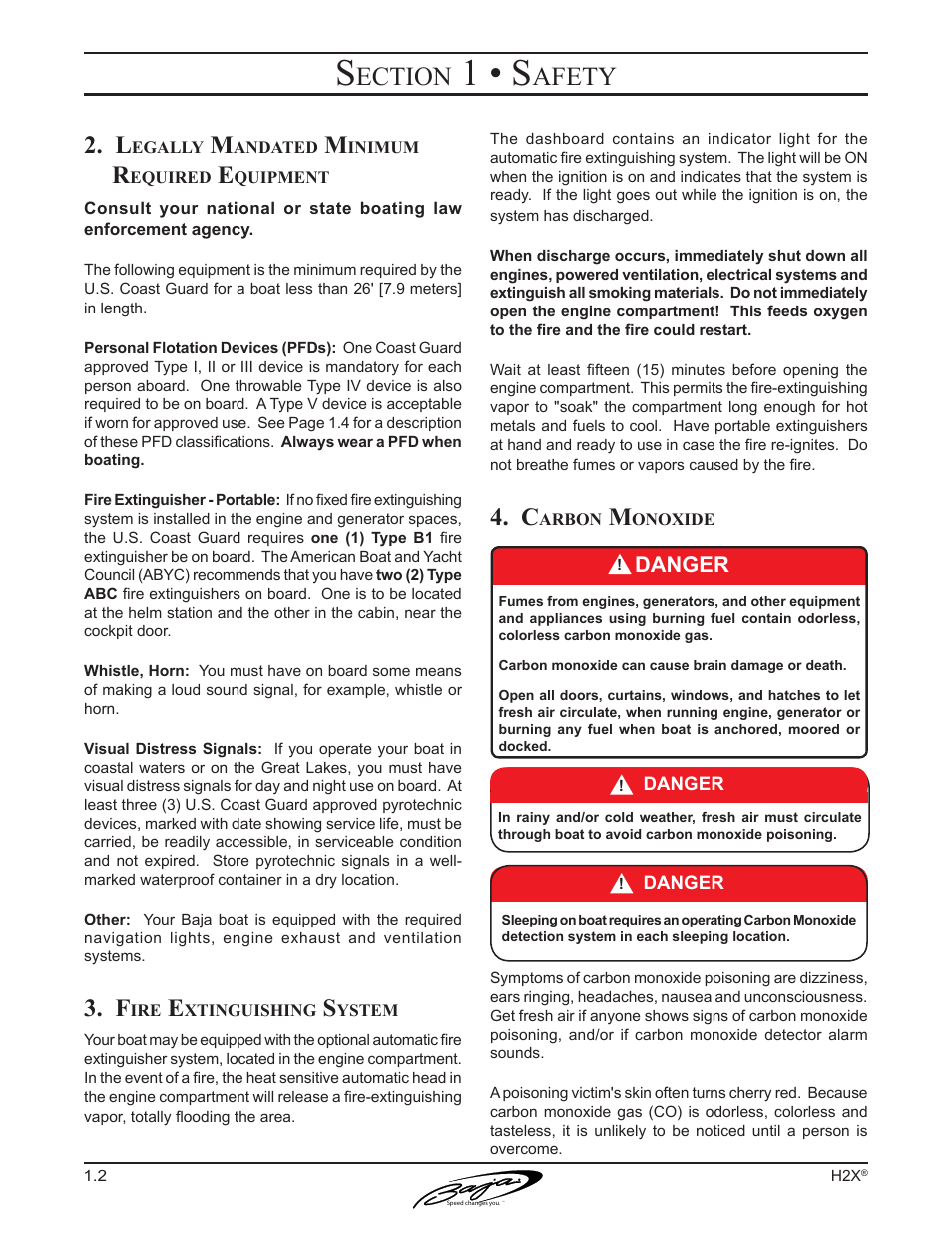 1 • s, Ection, Afety | Danger | Baja Marine Performance H2X User Manual | Page 12 / 83