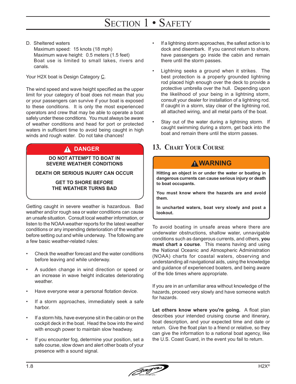 1 • s, Ection, Afety | Warning | Baja Marine Performance H2X User Manual | Page 18 / 83