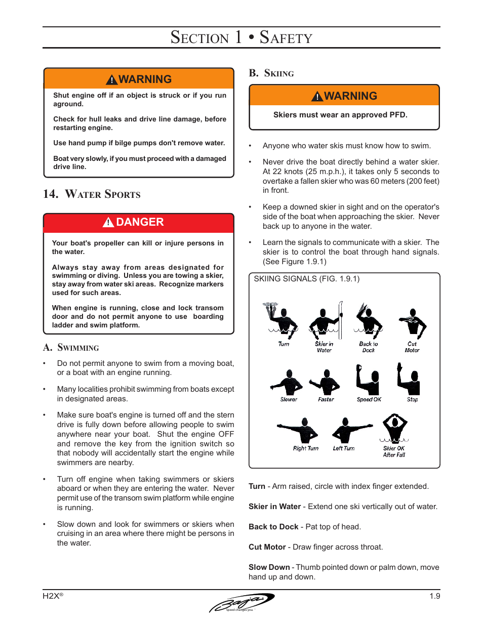 1 • s, Ection, Afety | A. s, B. s, Warning, Danger | Baja Marine Performance H2X User Manual | Page 19 / 83
