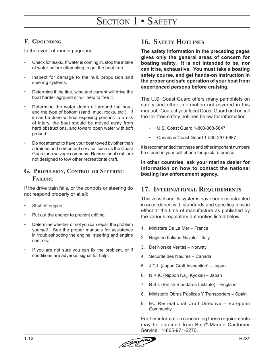 1 • s, Ection, Afety | F. g, G. p | Baja Marine Performance H2X User Manual | Page 22 / 83