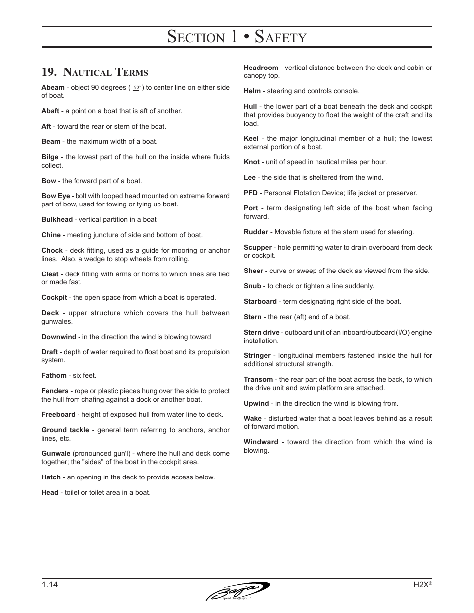 1 • s, Ection, Afety | Baja Marine Performance H2X User Manual | Page 24 / 83