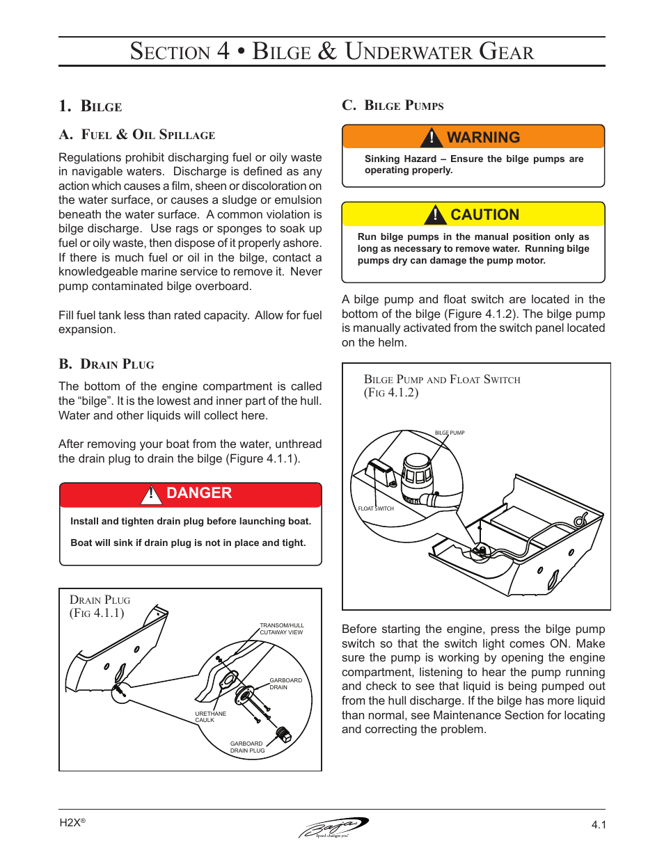 4 • b, Ection, Ilge | Nderwater, A. f, B. d, C. b, Caution, Warning ! danger | Baja Marine Performance H2X User Manual | Page 43 / 83