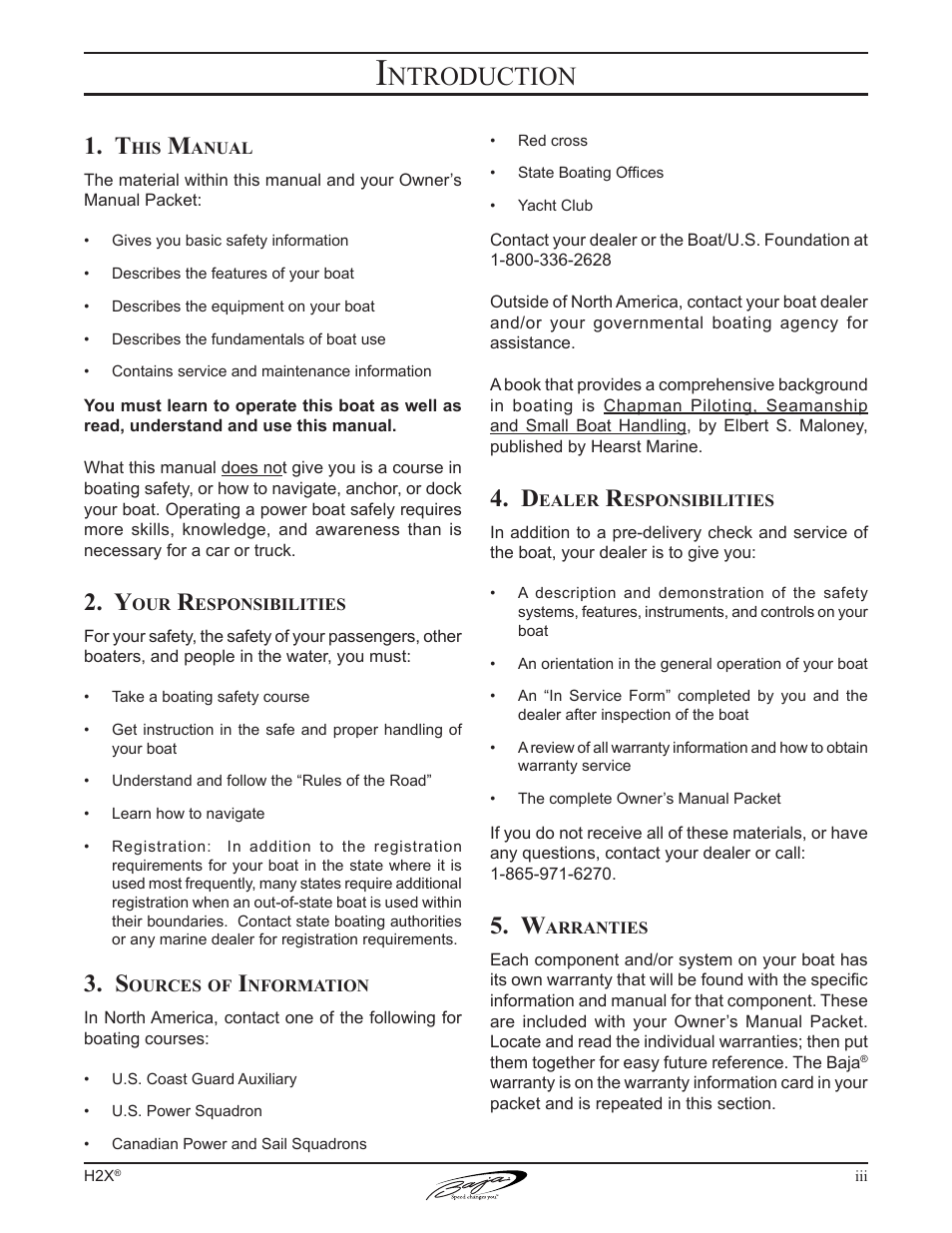 Ntroduction | Baja Marine Performance H2X User Manual | Page 5 / 83