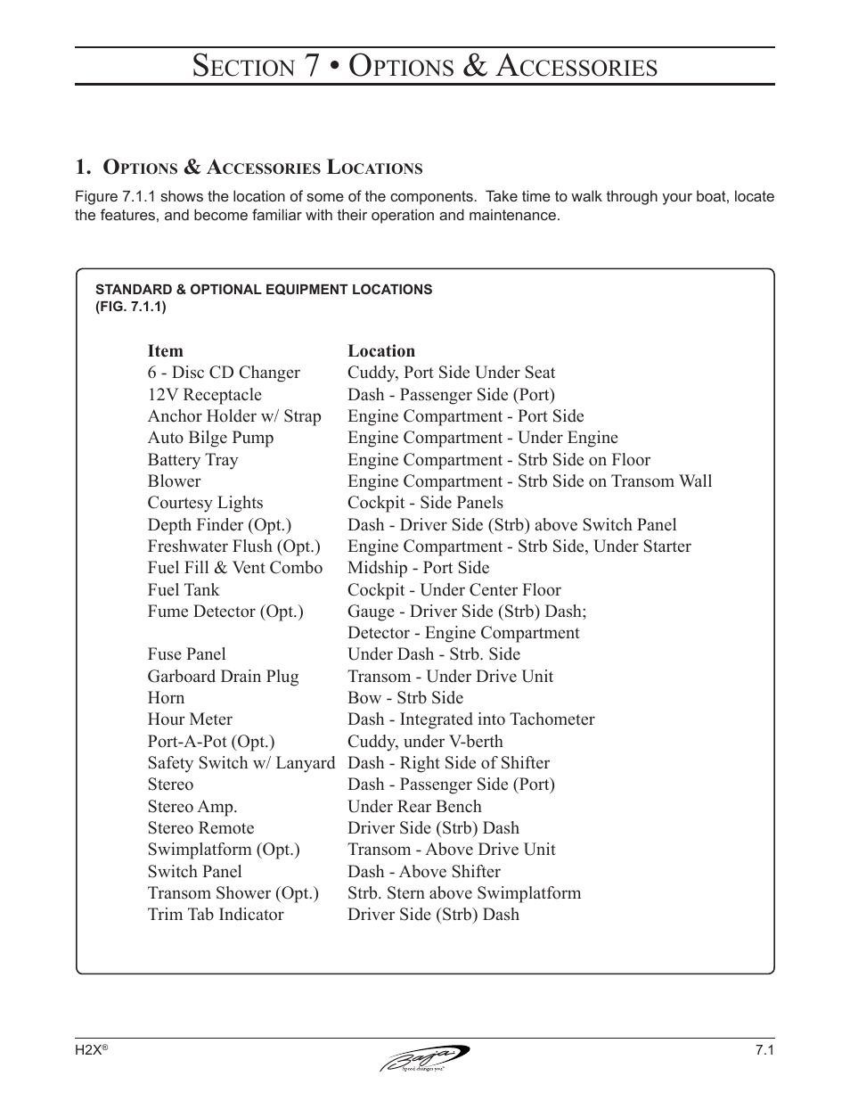 7 • o, Ection, Ptions | Ccessories | Baja Marine Performance H2X User Manual | Page 59 / 83