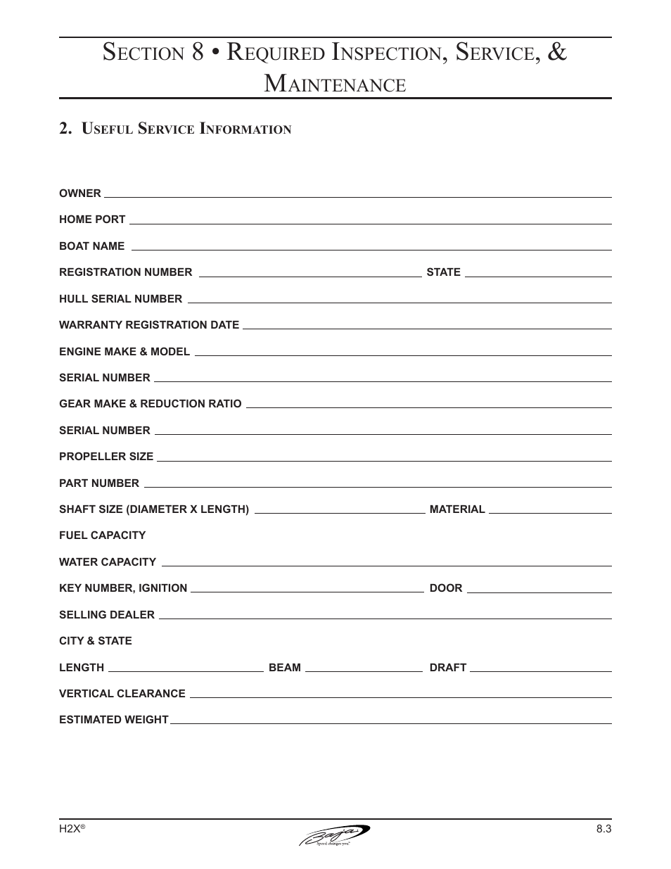 8 • r, Ection, Equired | Nspection, Ervice, Aintenance | Baja Marine Performance H2X User Manual | Page 66 / 83