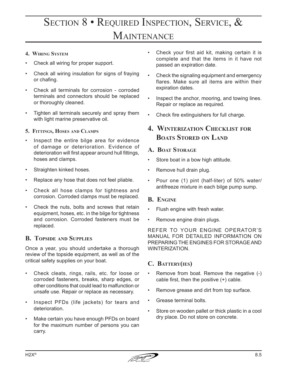 8 • r, Ection, Equired | Nspection, Ervice, Aintenance | Baja Marine Performance H2X User Manual | Page 68 / 83