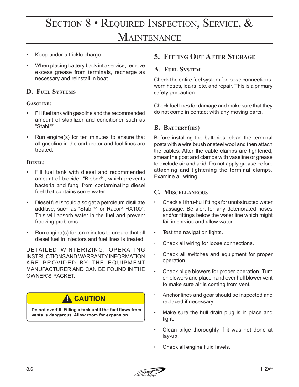 8 • r, Ection, Equired | Nspection, Ervice, Aintenance | Baja Marine Performance H2X User Manual | Page 69 / 83