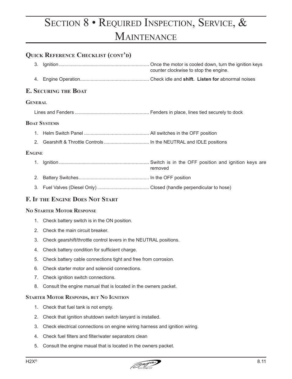 8 • r, Ection, Equired | Nspection, Ervice, Aintenance, E. s, F. i | Baja Marine Performance H2X User Manual | Page 74 / 83