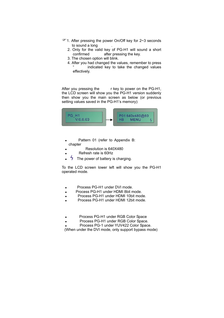 Chapter 3 operation ), 1 starting status | Avlink PG-H1 User Manual | Page 9 / 20