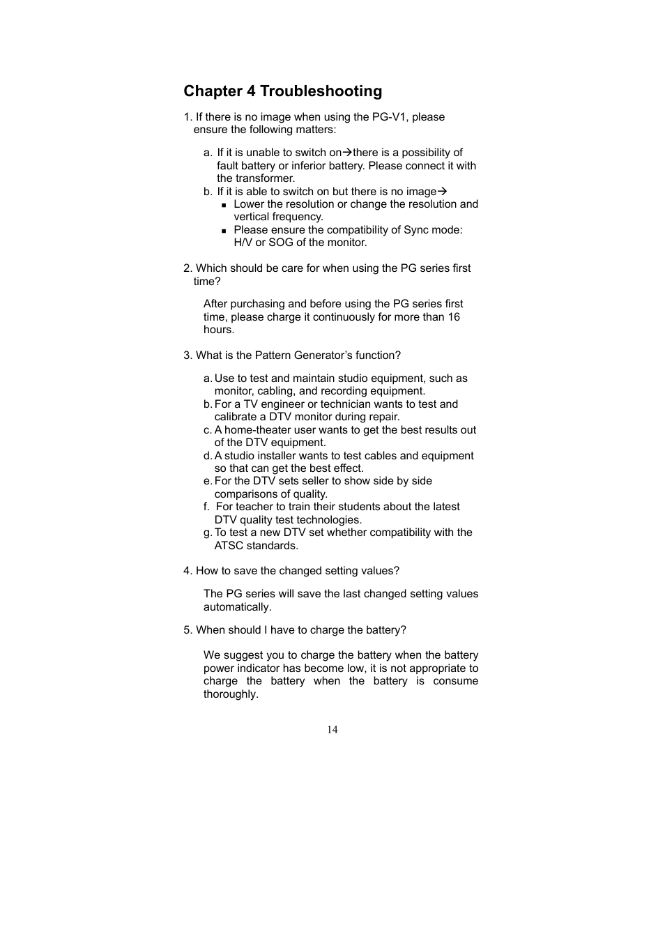 Chapter 4 troubleshooting | Avlink PG-V1 User Manual | Page 15 / 20