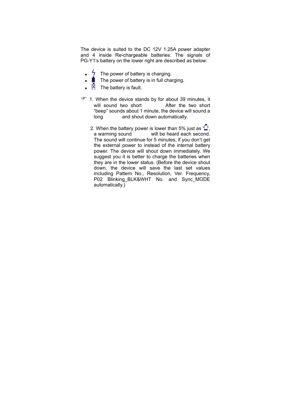 2 power and battery | Avlink PG-Y1 User Manual | Page 10 / 18