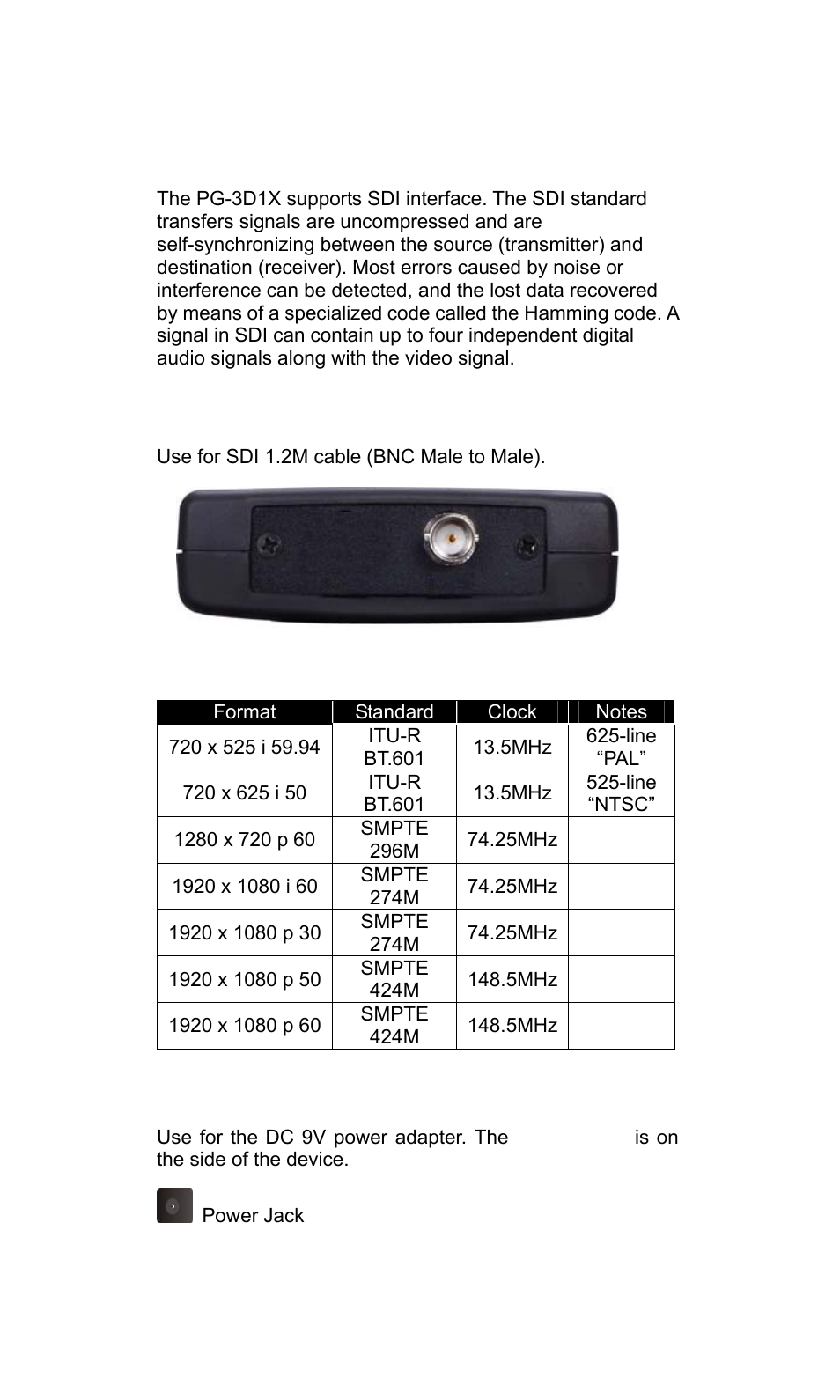 Side panels, 3g-sdi output, Power jack | Avlink PG-3D1X User Manual | Page 7 / 10