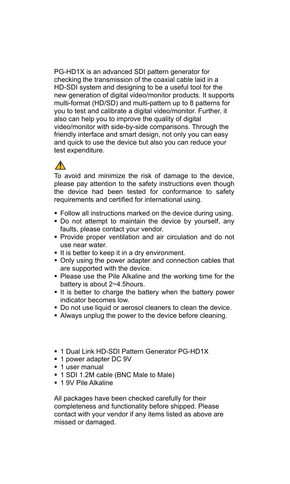 Chapter 1 introduction, Package contents, Caution | Avlink PG-HD1X User Manual | Page 3 / 10