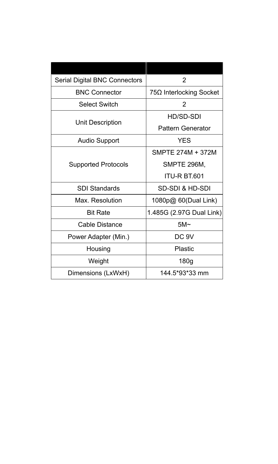 Specifications | Avlink PG-HD1X User Manual | Page 5 / 10
