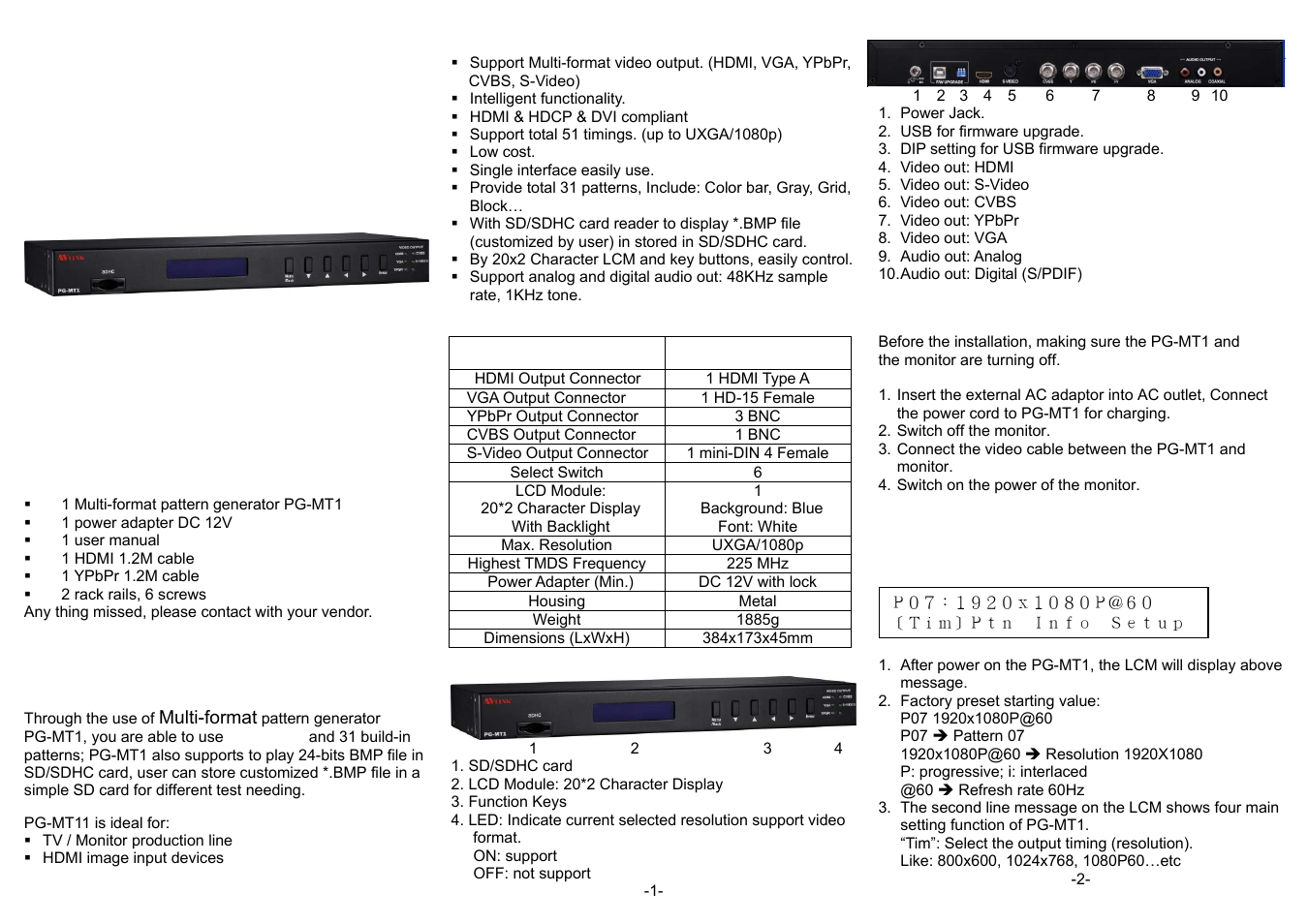 Avlink PG-MT1 User Manual | 4 pages