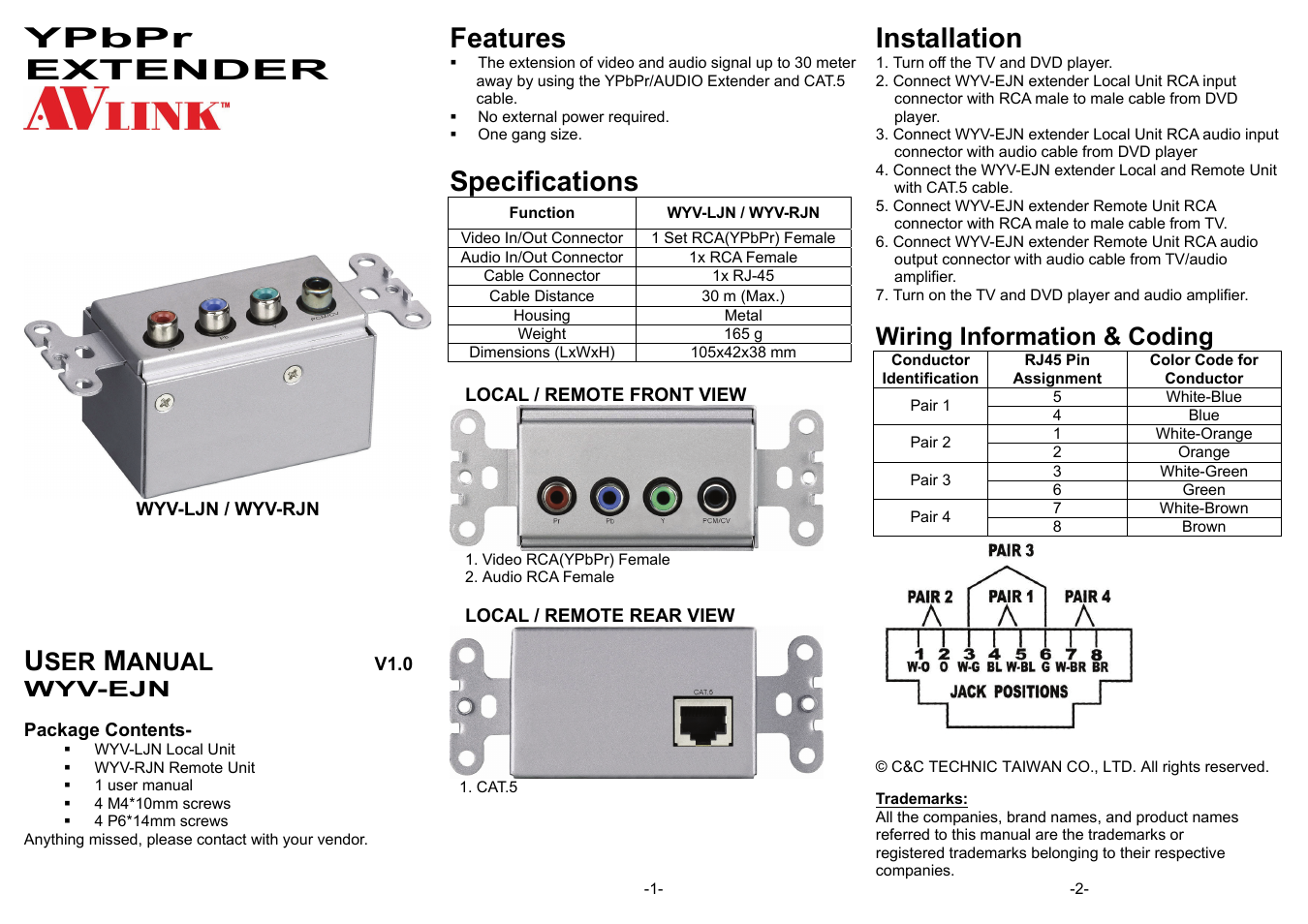 Avlink WYV-EJN User Manual | 1 page