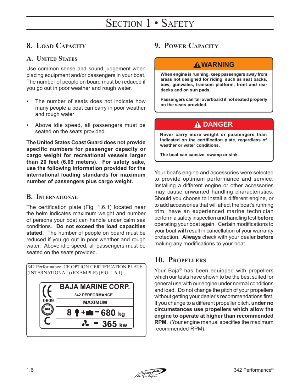 1 • s, Ection, Afety | Baja Marine Performance 342 User Manual | Page 16 / 85