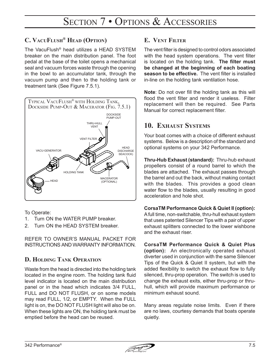 7 • o, Ection, Ptions | Ccessories, C. v, D. h, E. v | Baja Marine Performance 342 User Manual | Page 65 / 85