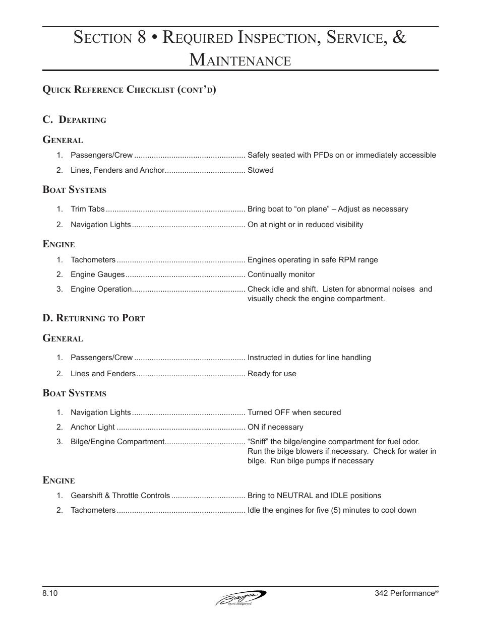 8 • r, Ection, Equired | Nspection, Ervice, Aintenance | Baja Marine Performance 342 User Manual | Page 75 / 85