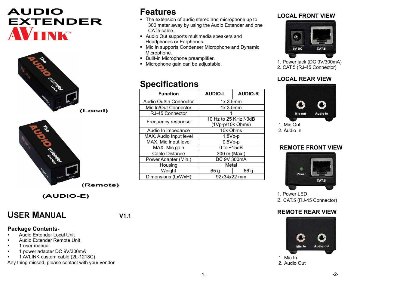 Avlink Audio-E User Manual | 2 pages