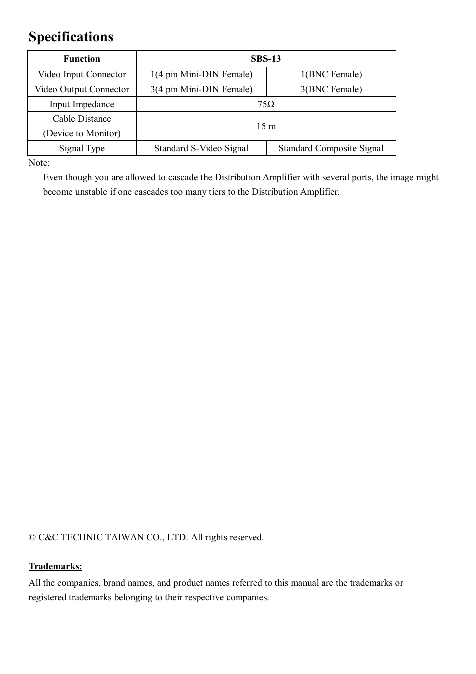 Specifications | Avlink MFS-2213 User Manual | Page 7 / 7