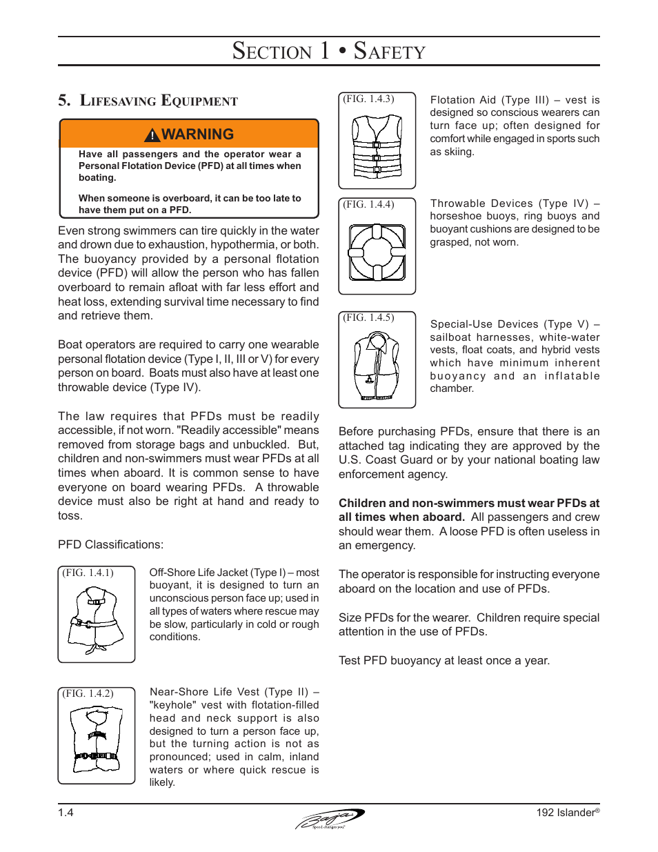 1 • s, Ection, Afety | Warning | Baja Marine 192 Islander User Manual | Page 14 / 82